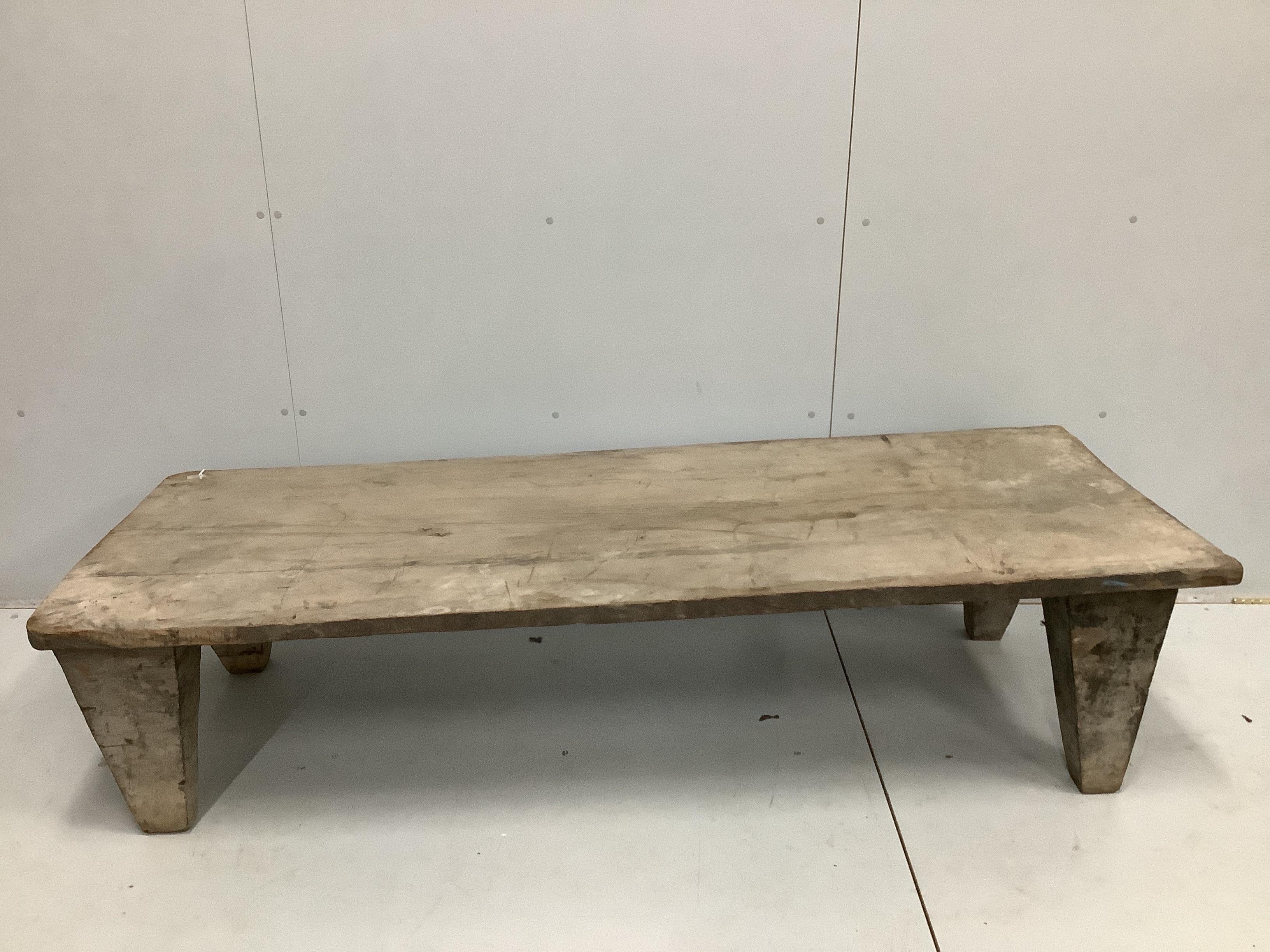 A Provincial rectangular hardwood plank top coffee table, width 190cm, depth 71cm, height 41cm